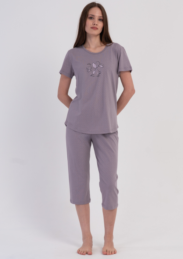 Piżama Damska Vienetta Bunny Dots, Szary, r. M-XXL