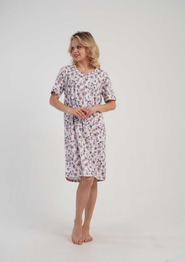 Koszula Nocna Vienetta Floral White, Różowy, r. M-XXL