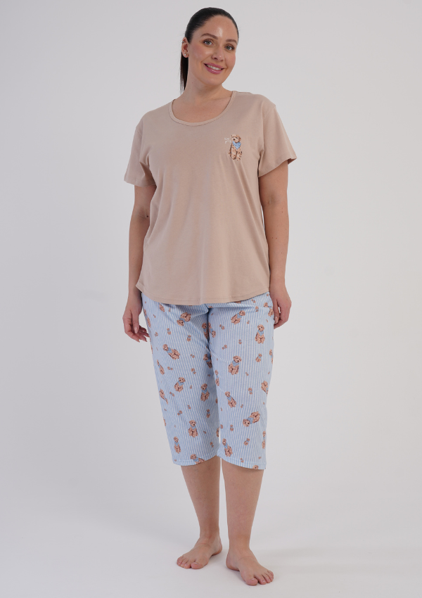 Piżama Damska Vienetta Puppy Stripes, Beżowy, r. 1XL-4XL