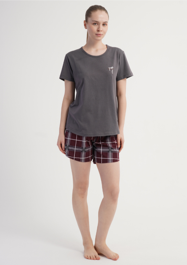 Piżama Damska Vienetta Graphite Check, Szary, M -XXL