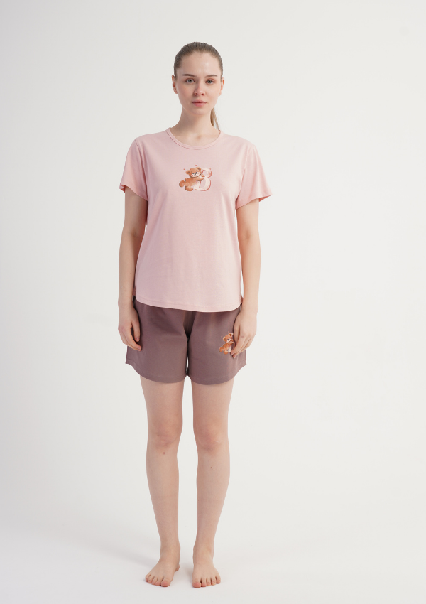 Piżama Damska Vienetta Bear Bloom, Różowy, S -XL