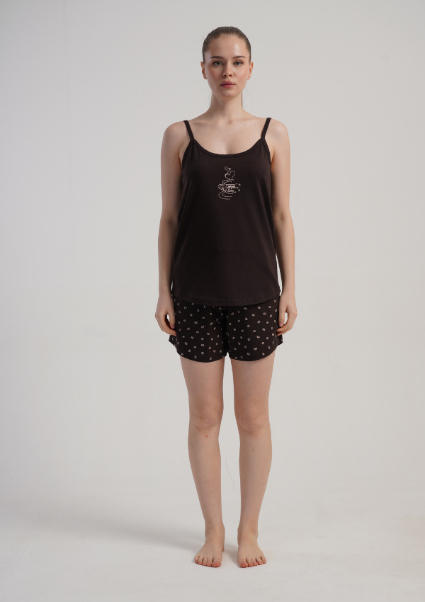 Piżama Damska Coffee Charm, Brązowy, S -XL