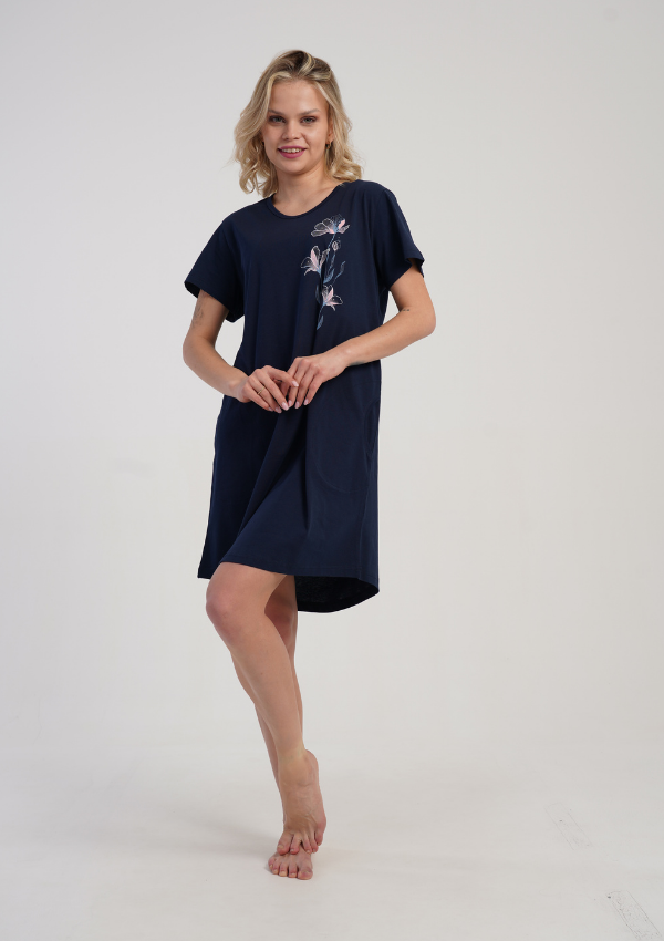 Koszula Nocna Vienetta Navy Bloom, Granatowy, r. M-XXL