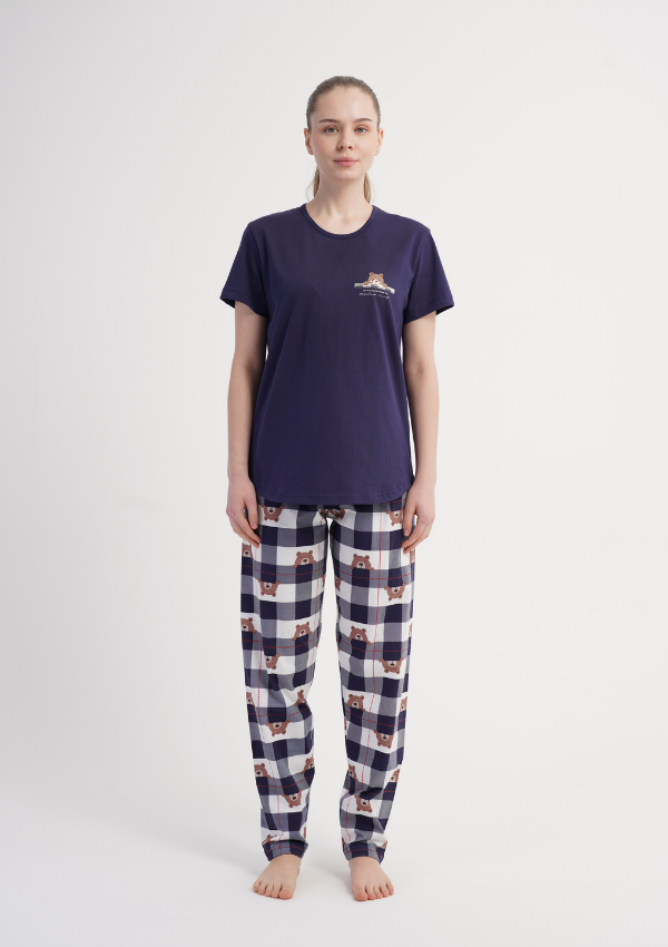 Piżama Damska Vienetta Soft Bear, Granatowy, r. S-XL