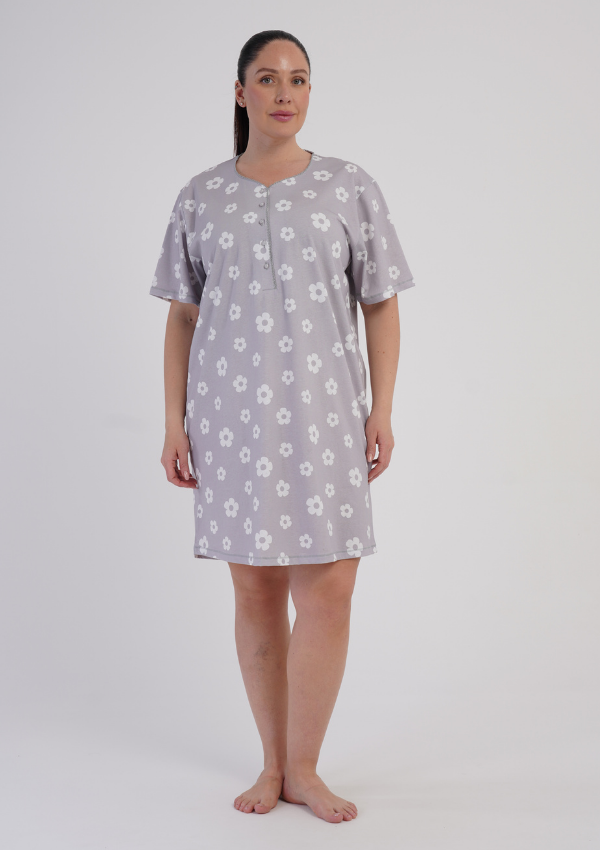 Koszula Nocna Damska Grey Blossom, Szary, r. 1XL - 4XL