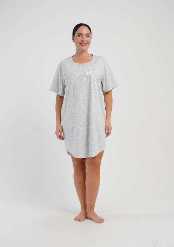 Koszula Nocna Damska Vienetta Lovely Cats, Szary, r. 1XL - 4XL
