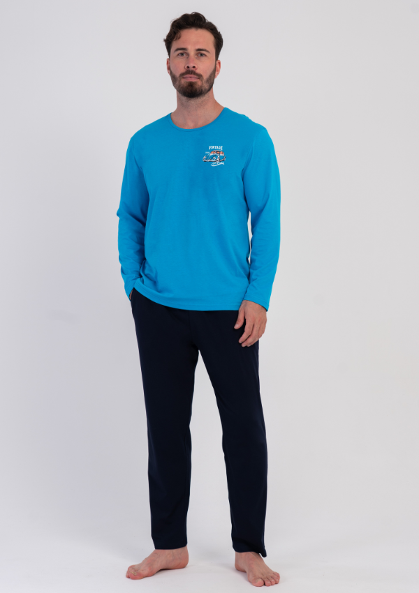 Piżama Męska Vienetta Midnight Drive, Niebieski, r. S-XL