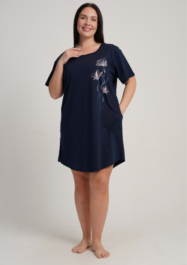 Koszula Nocna Damska Vienetta Navy Grace, Granatowy, r. 5XL - 7XL