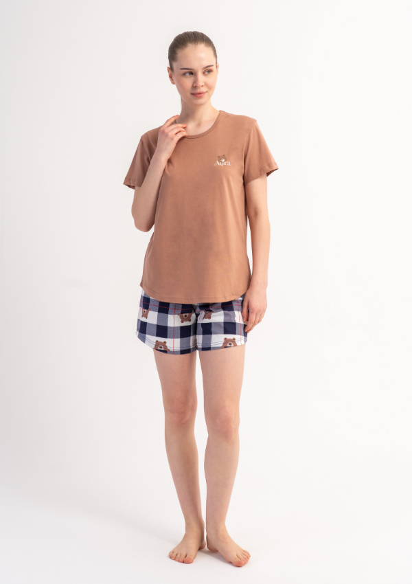Piżama Damska Vienetta Beige Bear, Beżowy, S -XL
