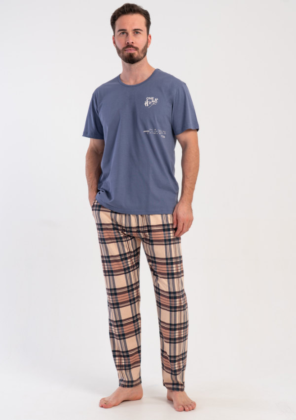Piżama Męska Vienetta Chestnut Plaid, Niebieski, r. M-XXL