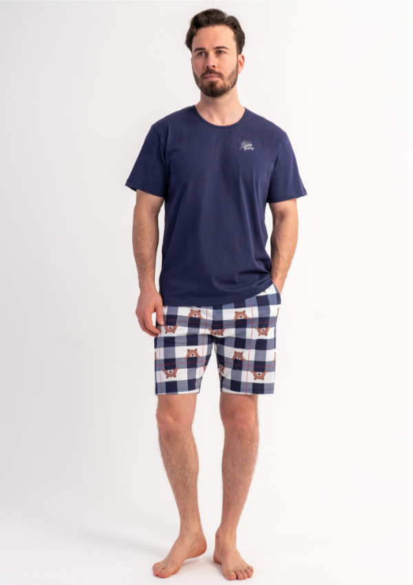 Piżama Męska Vienetta Bear Check, Granatowy, r. M-XL