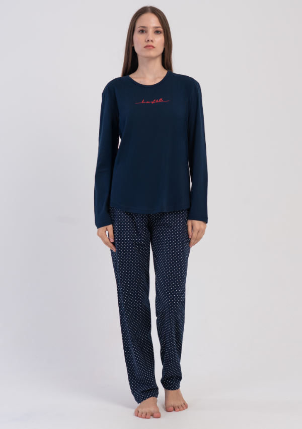 Piżama Damska Vienetta Navy Dots Comfort, Granatowy, r. M-XXL