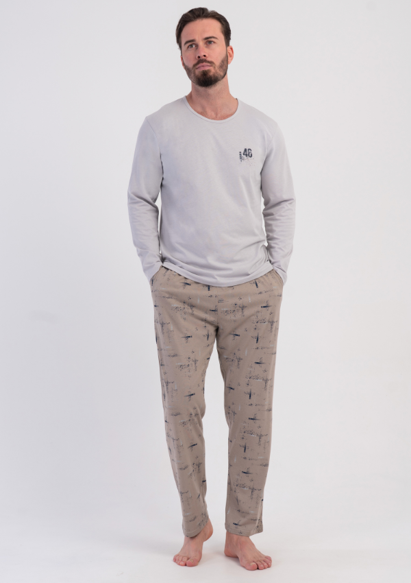 Piżama Męska Vienetta Stone Beige, Szary, r. M-XXL