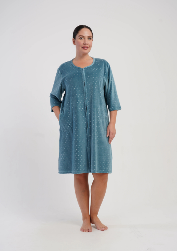 Szlafrok damski Vienetta Velvet Comfort, Niebieski, r. 1XL-4XL