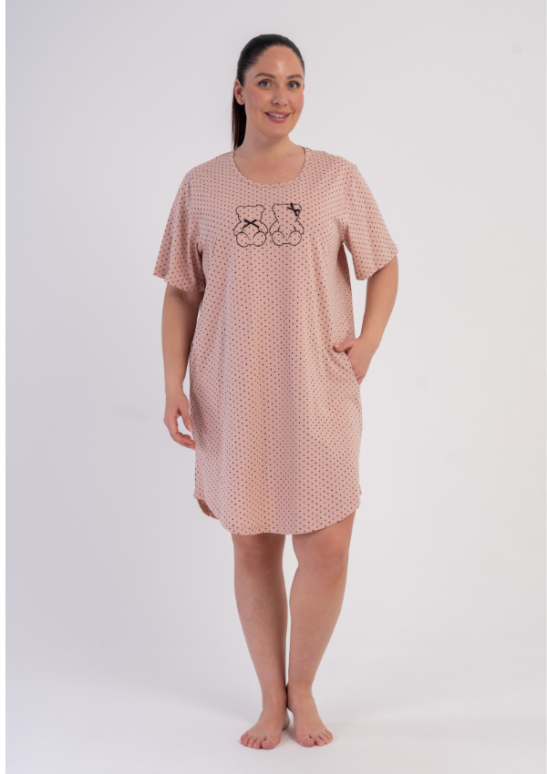 Koszula Nocna Damska Teddy Dots, Różowy, r. 1XL - 4XL
