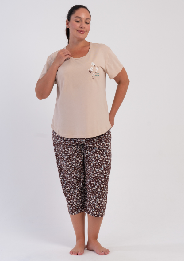 Piżama Damska Vienetta Beige Floral, Beżowy r. 1XL-4XL