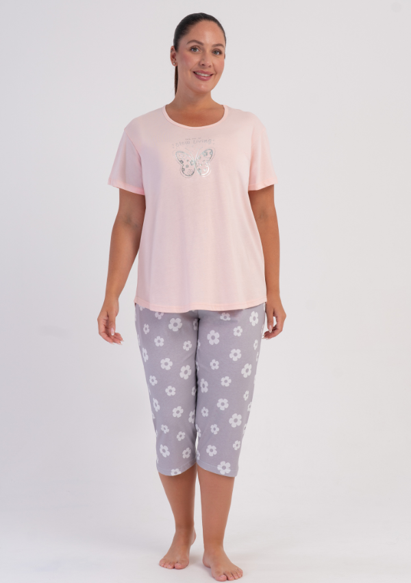Piżama Damska Vienetta Butterfly Floral, Beżowy, r. 1XL-4XL