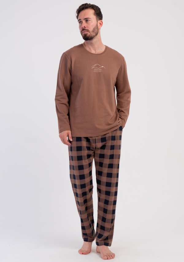 Piżama Męska Ocieplana Vienetta Mountain Brushed, Brązowy, r. M-XXL