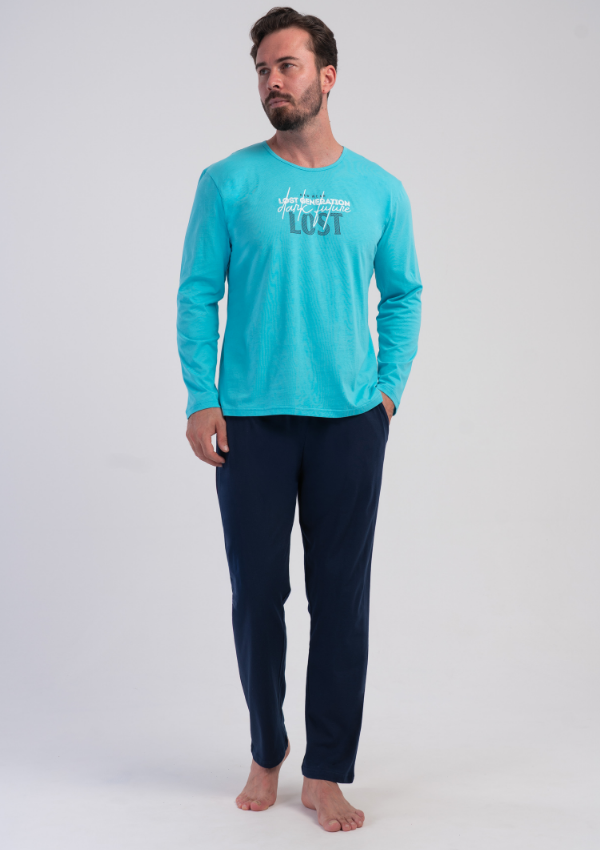 Piżama Męska Vienetta Turquoise Midnight, Turkusowy, r. M-XXL