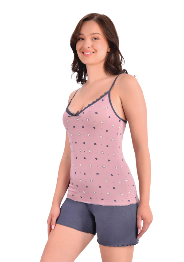 Piżama Damska Pink Graphite Hearts, Różowy, M -2XL
