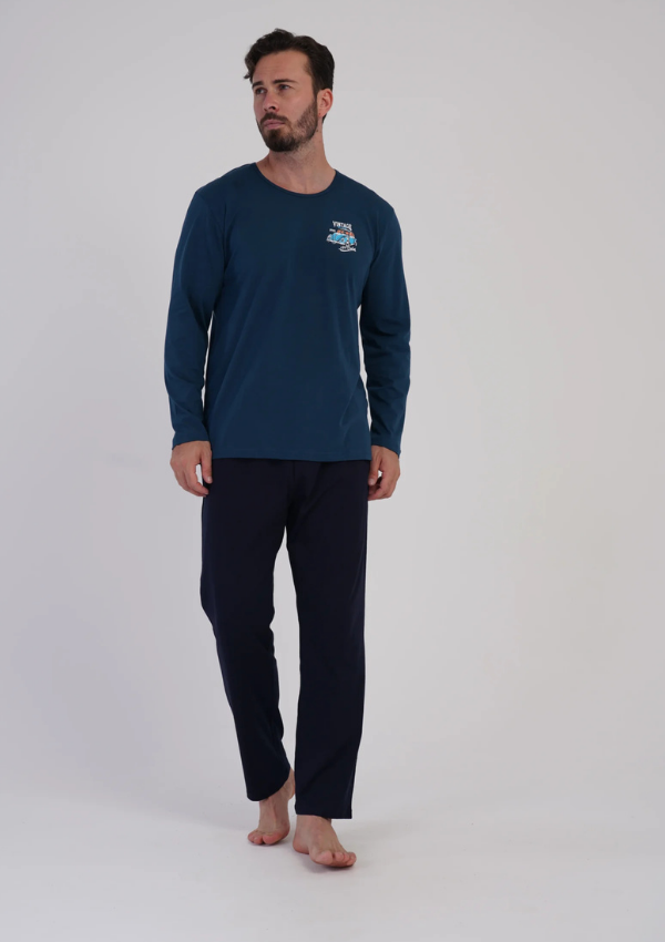 Piżama Męska Vienetta Midnight Drive, Niebieski, r. S-XL