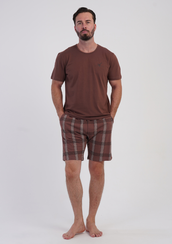 Piżama Męska Vienetta Cocoa Check, Brązowy, r. M-XXL