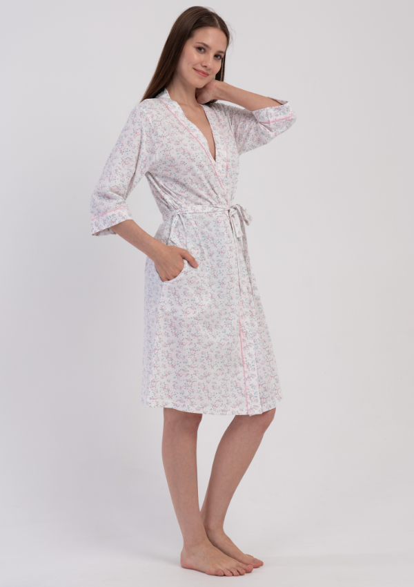Szlafrok damski Vienetta Pastel Bloom, Biały, r. M-XXL