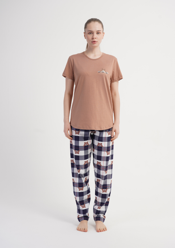 Piżama Damska Vienetta Soft Bear, Beżowy, r. S-XL