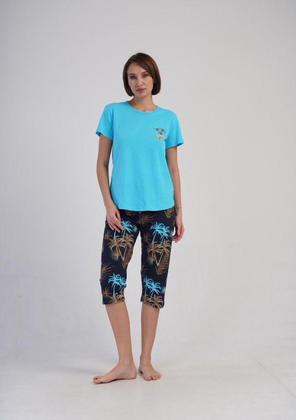 Piżama Damska Vienetta Palm Escape, Turkusowy, r. L-XXL
