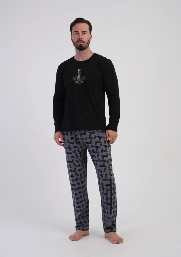 Piżama Męska Vienetta Chess Check, Czarny, r. M-XL