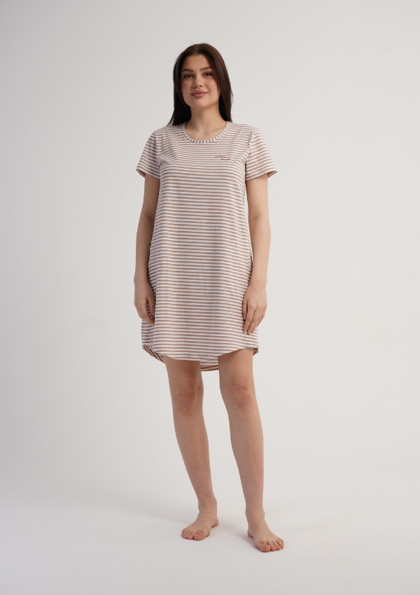 Koszula Nocna Vienetta Beige Lines, Beżowy, r. M-XXL