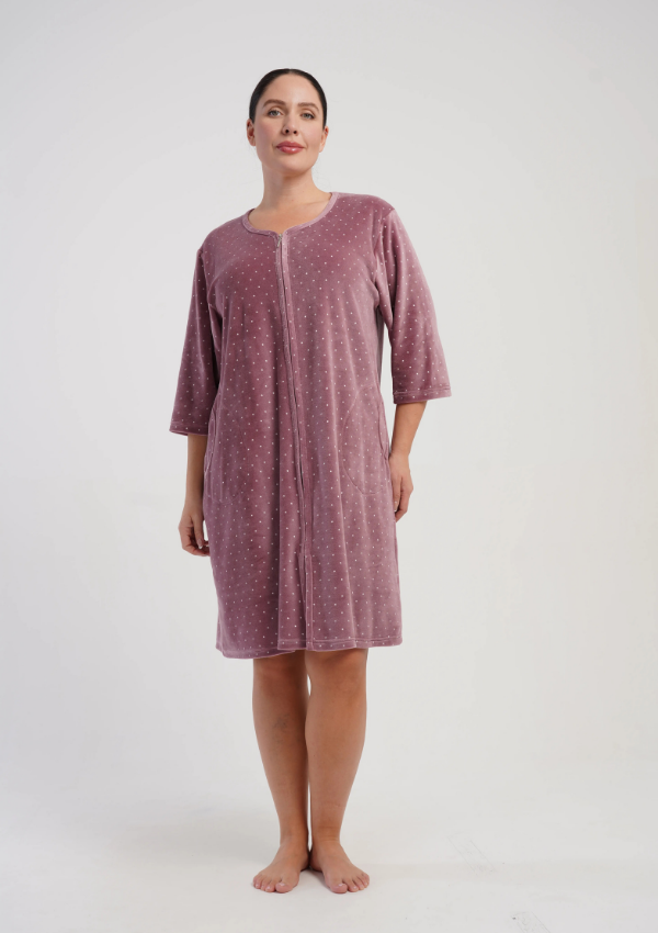 Szlafrok damski Vienetta Velvet Comfort, Różowy, r. 1XL-4XL