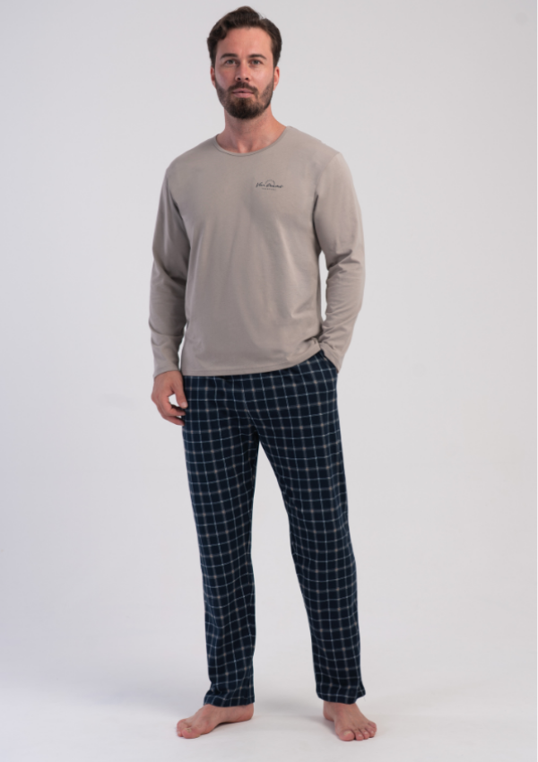 Piżama Męska Vienetta Sand Navy, Beżowy, r. M-XXL