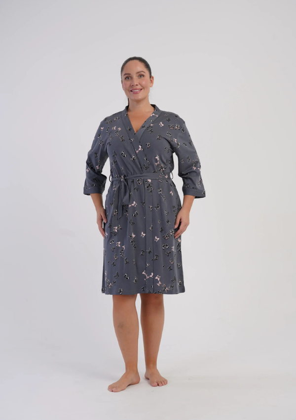 Szlafrok damski Vienetta Butterfly Wrap, Szary, r. 1XL - 4XL