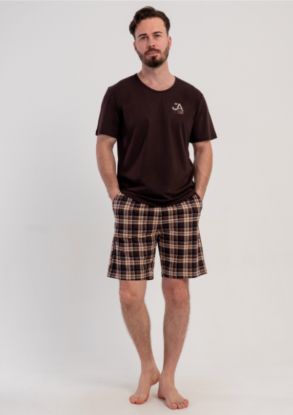 Piżama Męska Vienetta Big Brown Check, Brązowy, r. 5XL-7XL
