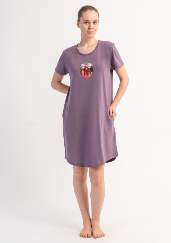 Koszula Nocna Vienetta Lilac Berry, Liliowy, r. M-XXL