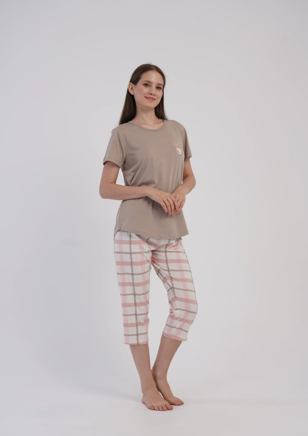 Piżama Damska Vienetta Plaid Coffee, Beżowy, r. M-XXL