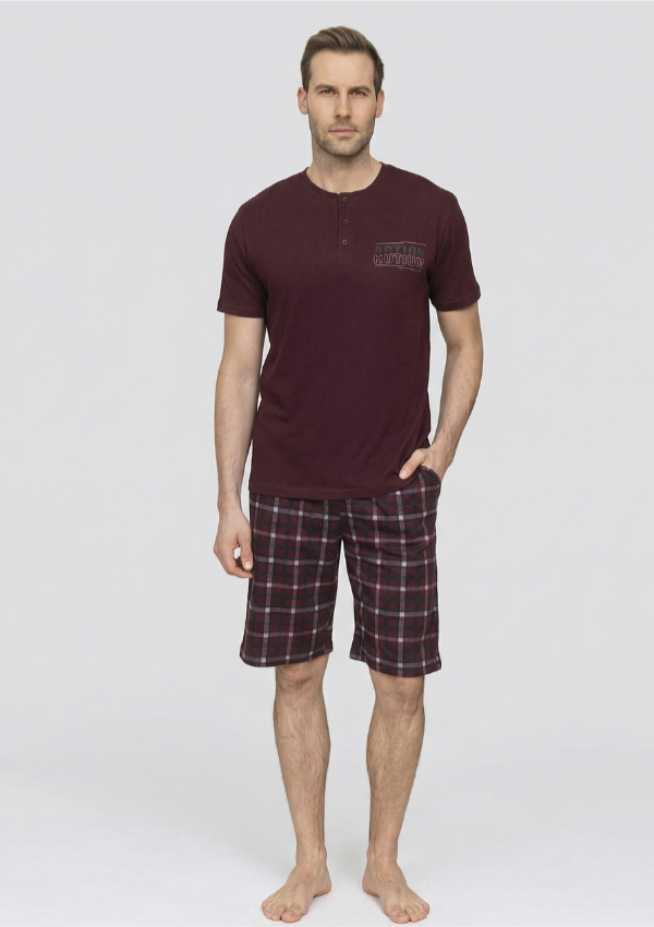 Piżama Męska Wine Check, Bordowy, r. M-XL