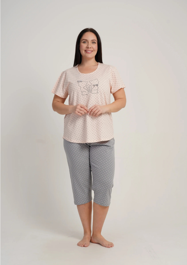Piżama Damska Vienetta Blush Kitty, Różowy, r. 1XL-4XL