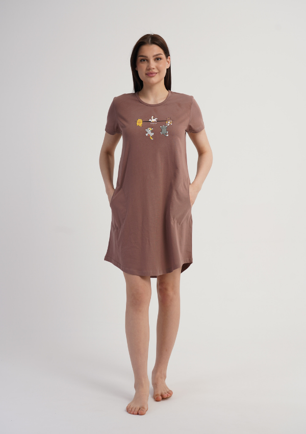 Koszula Nocna Vienetta Brown Pets, Brązowy, r. M-XXL