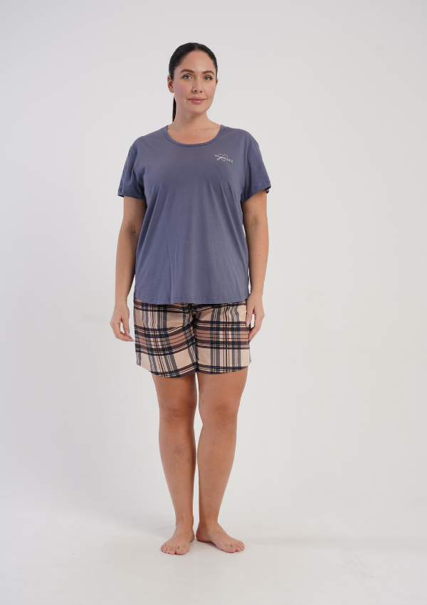 Piżama Damska Vienetta Blue Check, Niebieski, r. 1XL-4XL