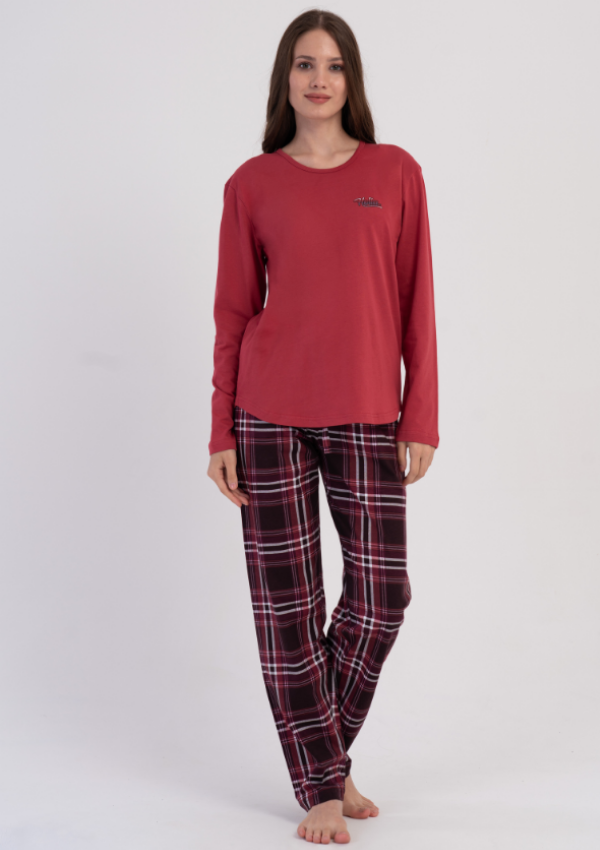 Piżama Damska Vienetta Cozy RedCheck , Czerwony, r. M-XXL