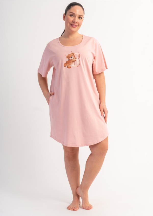 Koszula Nocna Damska Vienetta Pink Teddy, Różowy, r. 1XL - 4XL