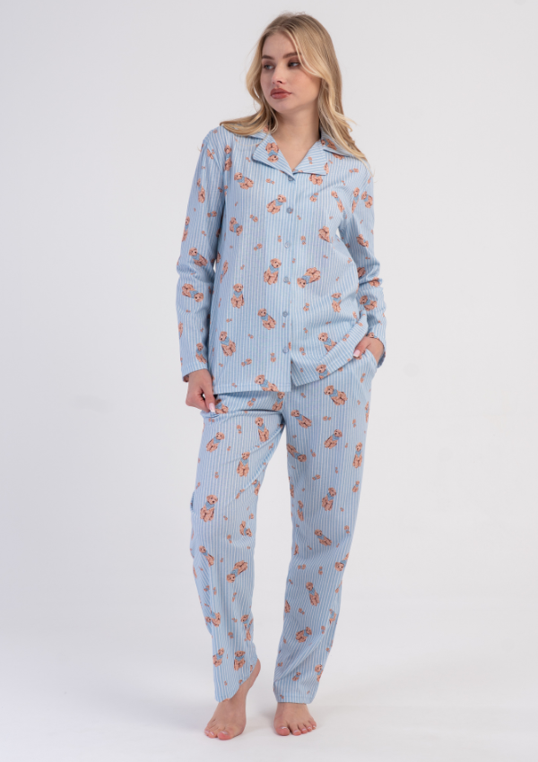 Piżama Damska Vienetta Blue Teddy Classic, Niebieski, r. S-XXL