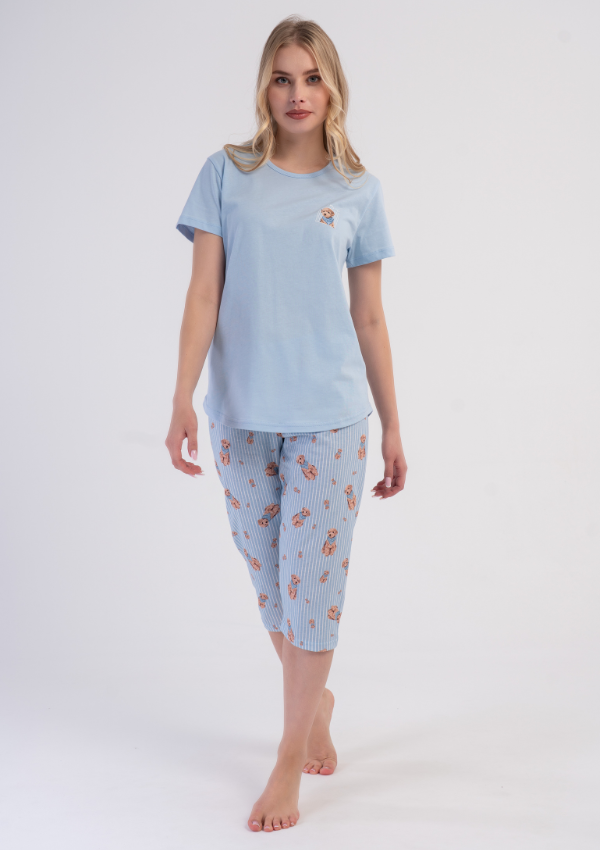 Piżama Damska Vienetta Sky Teddy, Niebieski, r. M-XXL