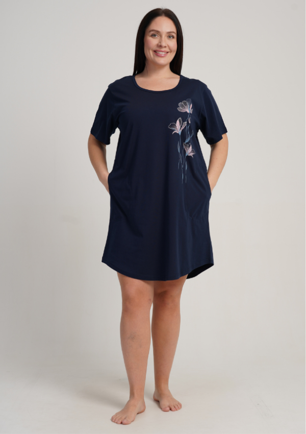 Koszula Nocna Damska Vienetta Navy Bloom, Granatowy, r. 1XL - 4XL