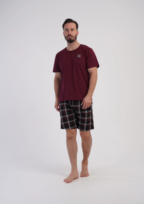 Piżama Męska Vienetta Burgundy Black, Bordowy, r. M-XXL