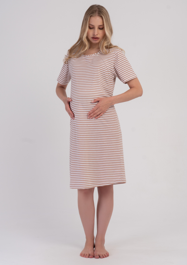 Koszula do Karmienia Vienetta Stripe Maternity, Beżowy, r. M-XXL