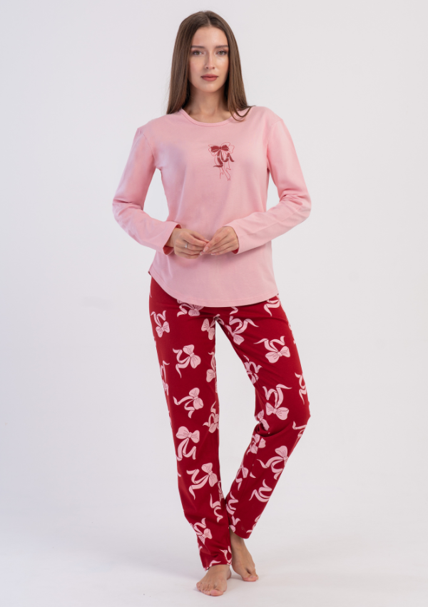 Piżama Damska Vienetta, Red Bow, Różowy, r. S-XL