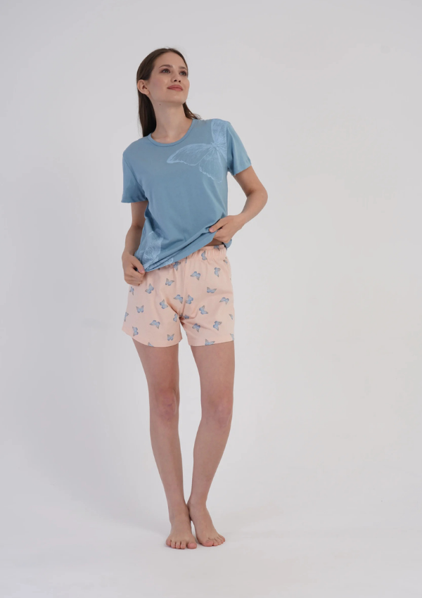 Piżama Damska Vienetta Butterfly Summer, Niebieski, M-XXL